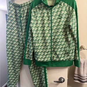 Puma Green and White Pajama Set with Luxurious Satin Finish